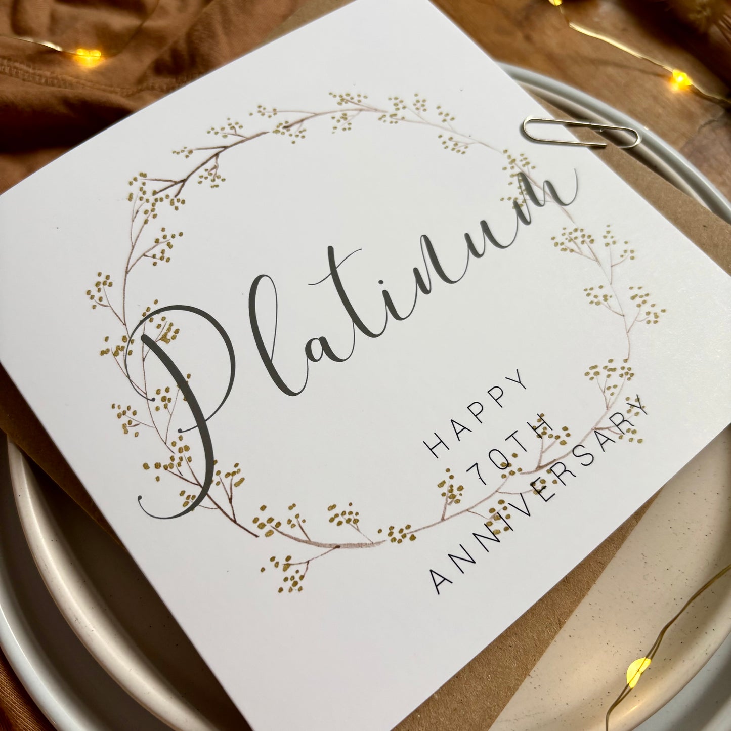 Wreath 70th 'Platinum' Anniversary Card