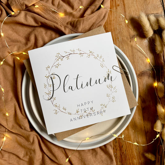 Wreath 70th 'Platinum' Anniversary Card