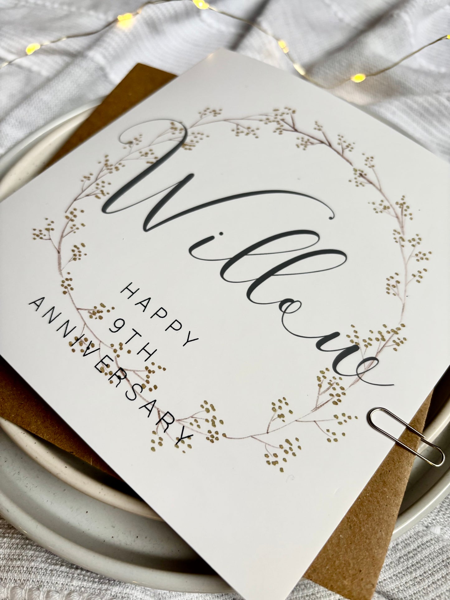 Wreath  9th 'Willow' Anniversary Card