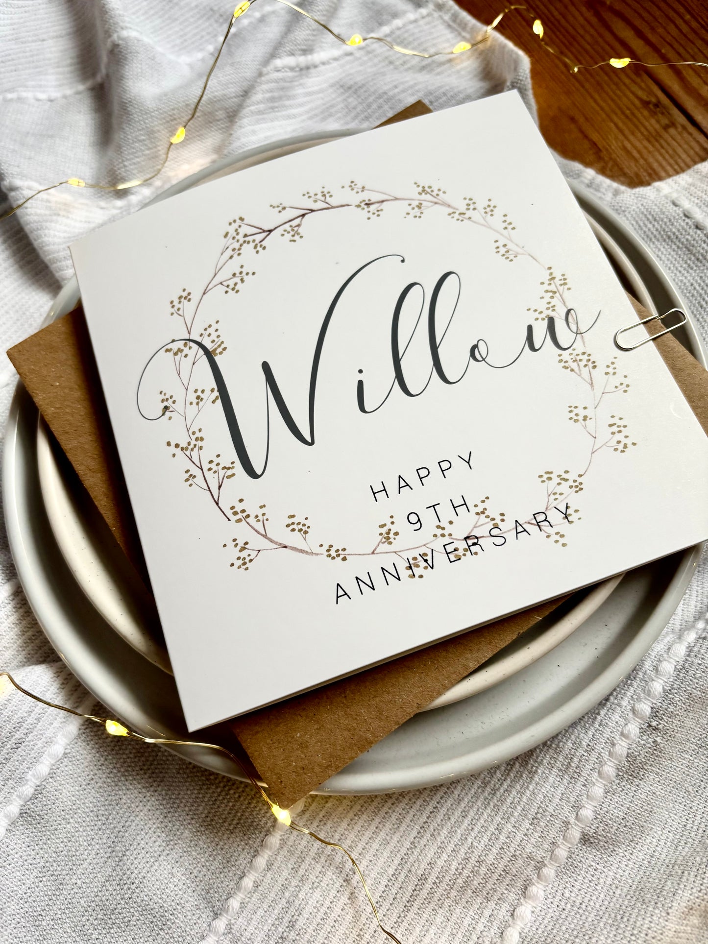 Wreath  9th 'Willow' Anniversary Card