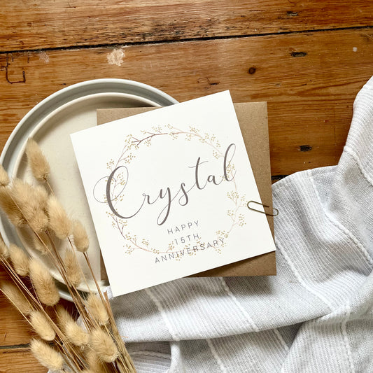 Wreath 15th 'Crystal' Anniversary Card