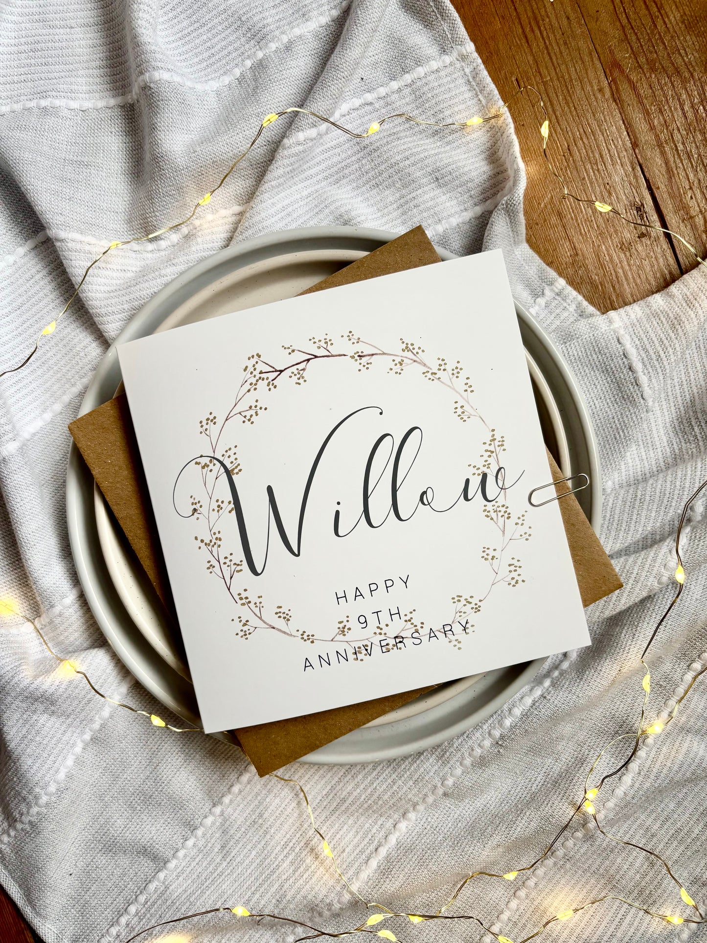 Wreath  9th 'Willow' Anniversary Card