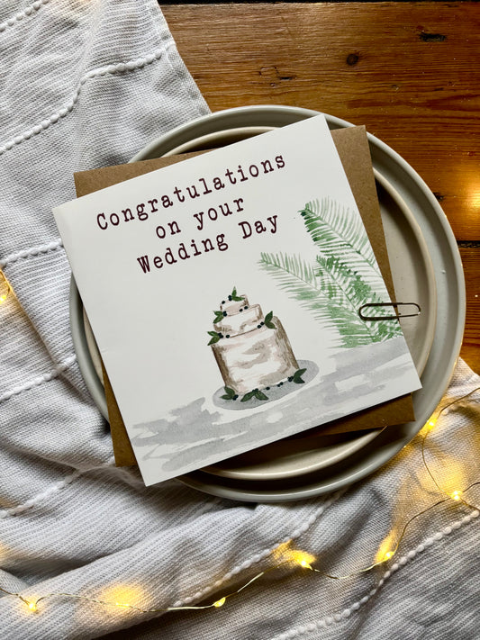 Wedding Day Card with Wedding Cake Illustration