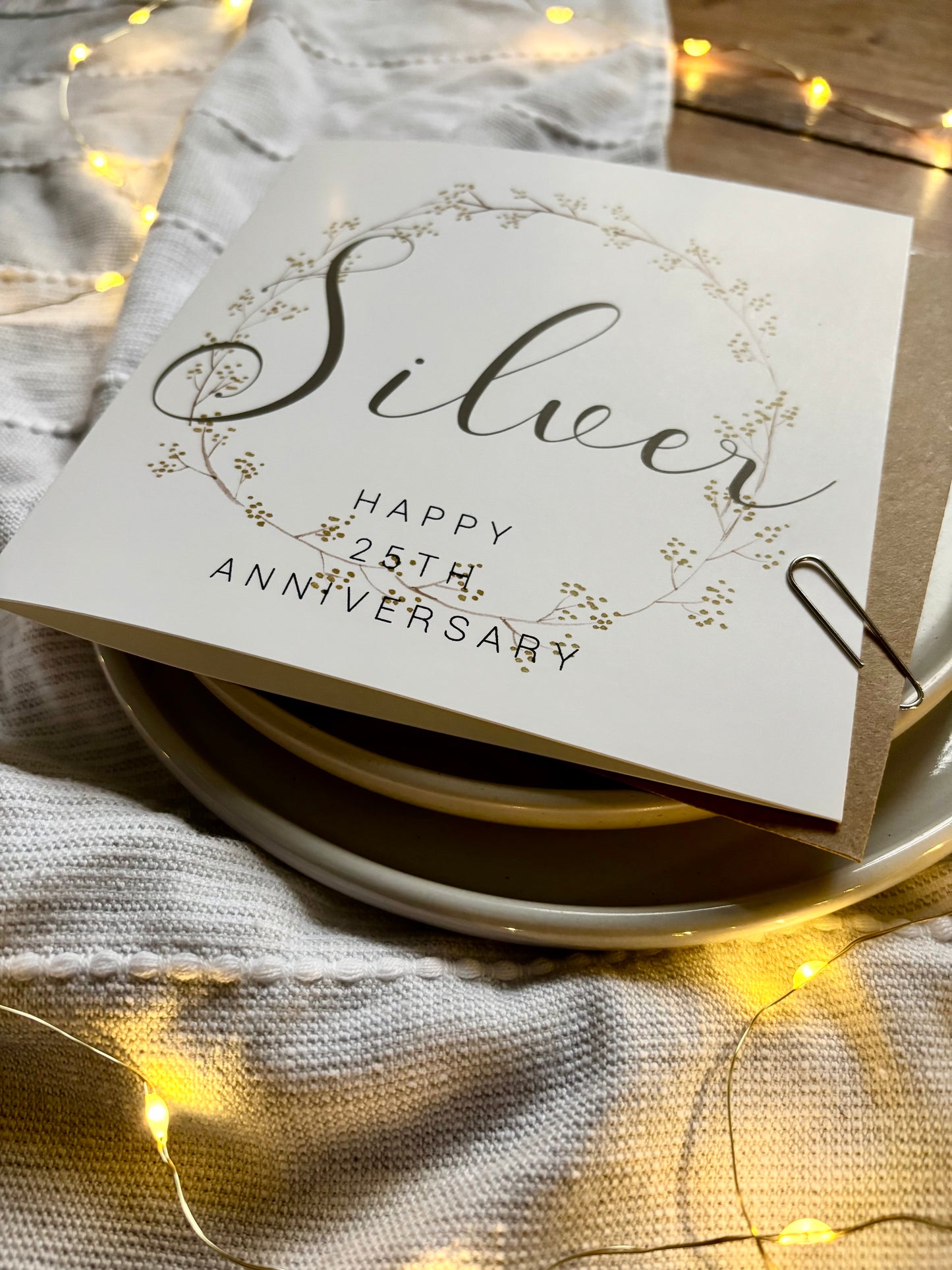 Wreath 25th 'Silver' Anniversary Card