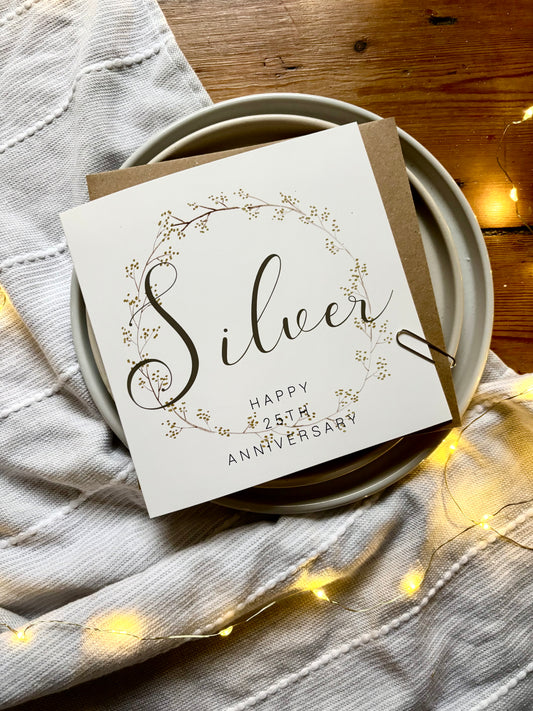 Wreath 25th 'Silver' Anniversary Card