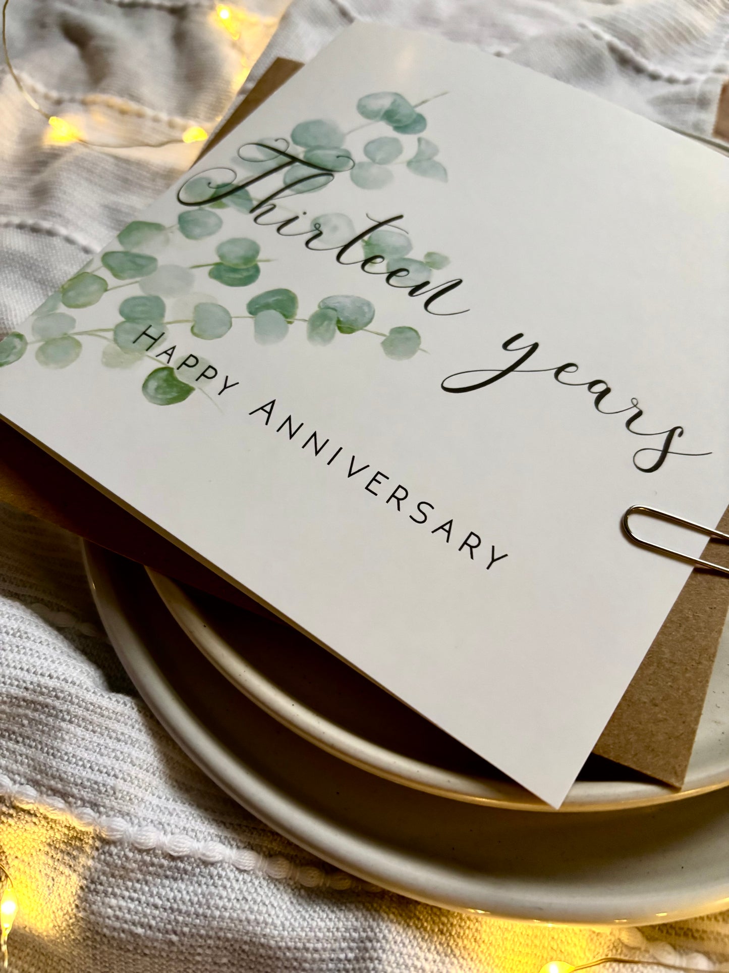 Eucalyptus 13th Lace Anniversary Card