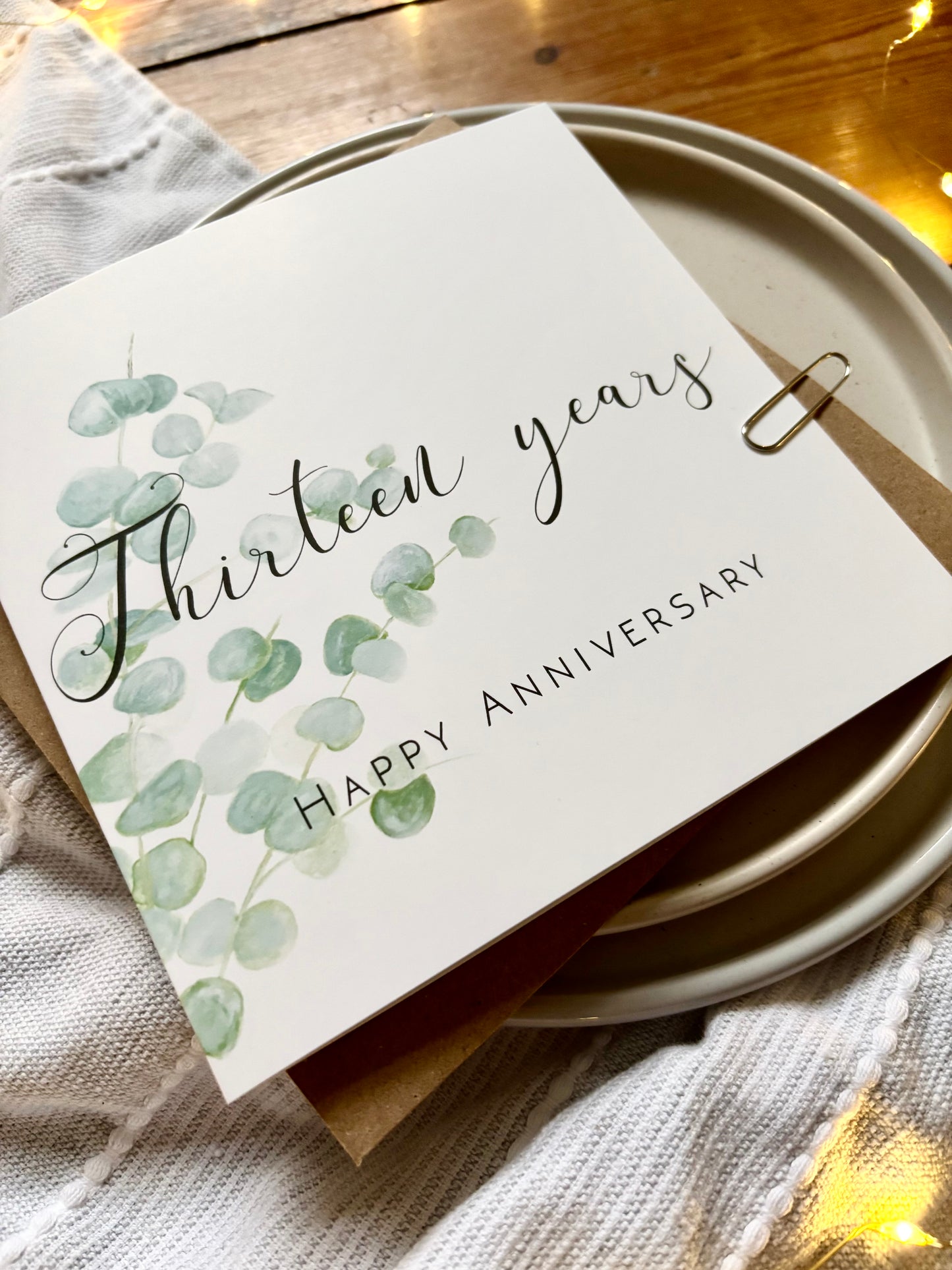 Eucalyptus 13th Lace Anniversary Card