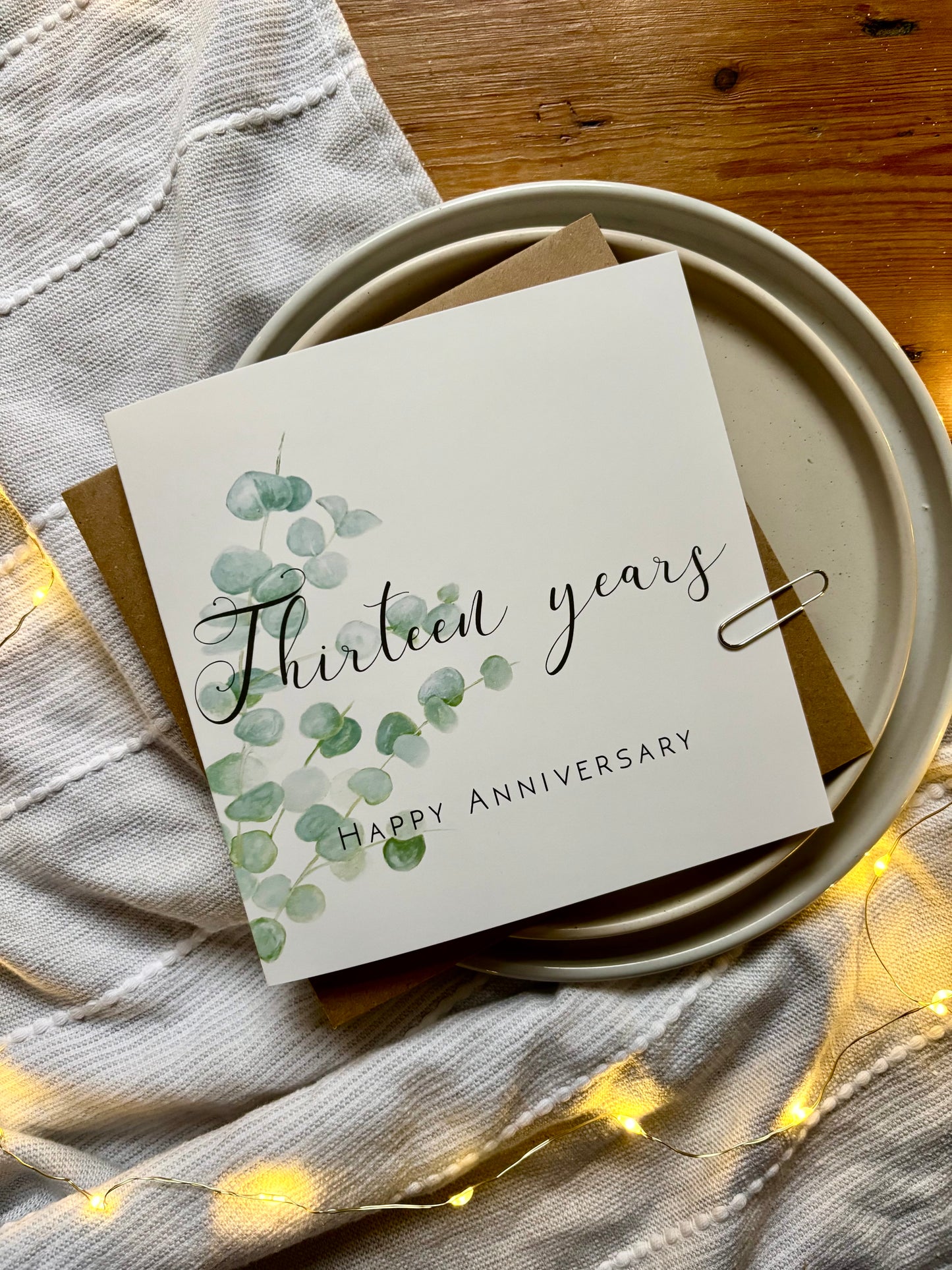 Eucalyptus 13th Lace Anniversary Card