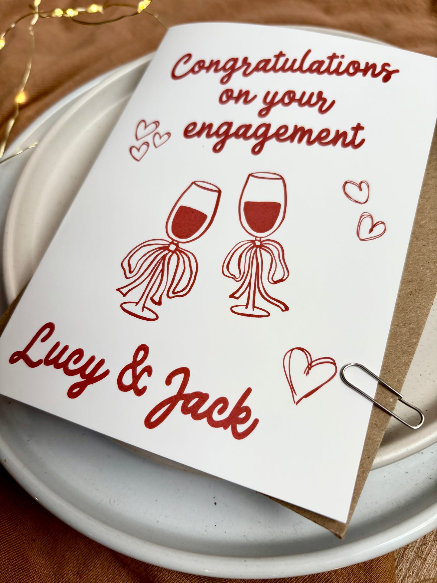 Personalised Engagement Card - Wine Glasses