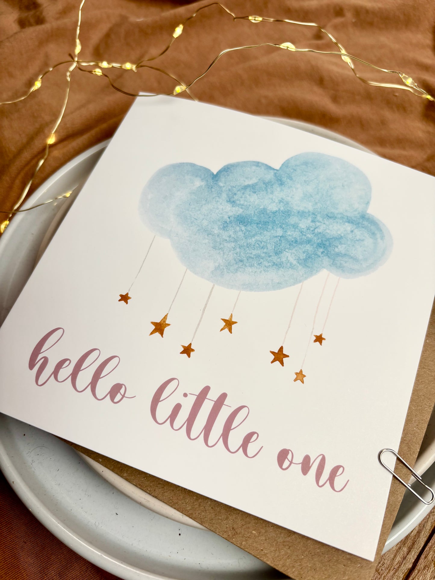 New Baby Card - Blue Cloud 'Hello Little One'