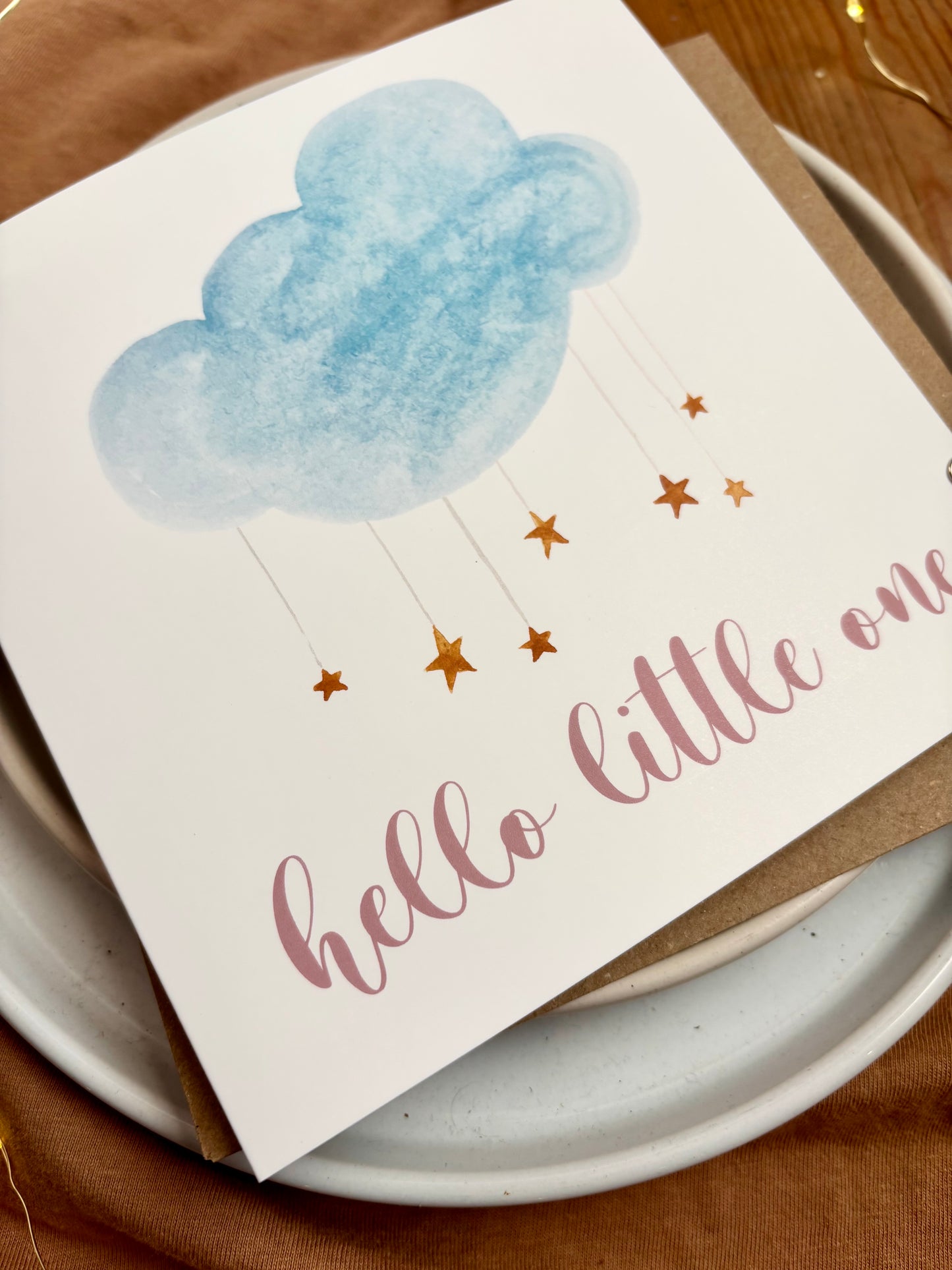 New Baby Card - Blue Cloud 'Hello Little One'