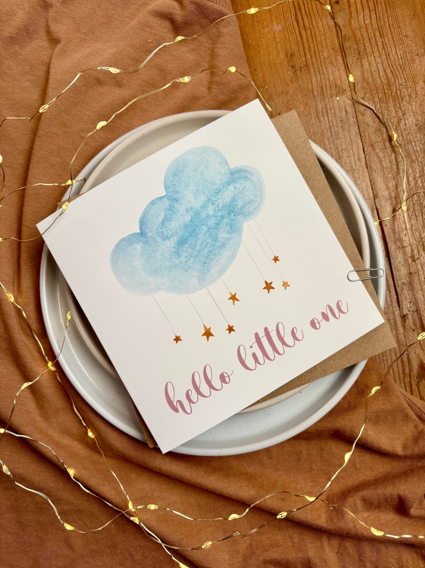 New Baby Card - Blue Cloud 'Hello Little One'
