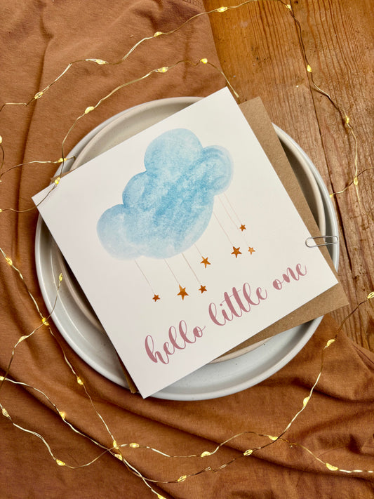 New Baby Card - Blue Cloud 'Hello Little One'