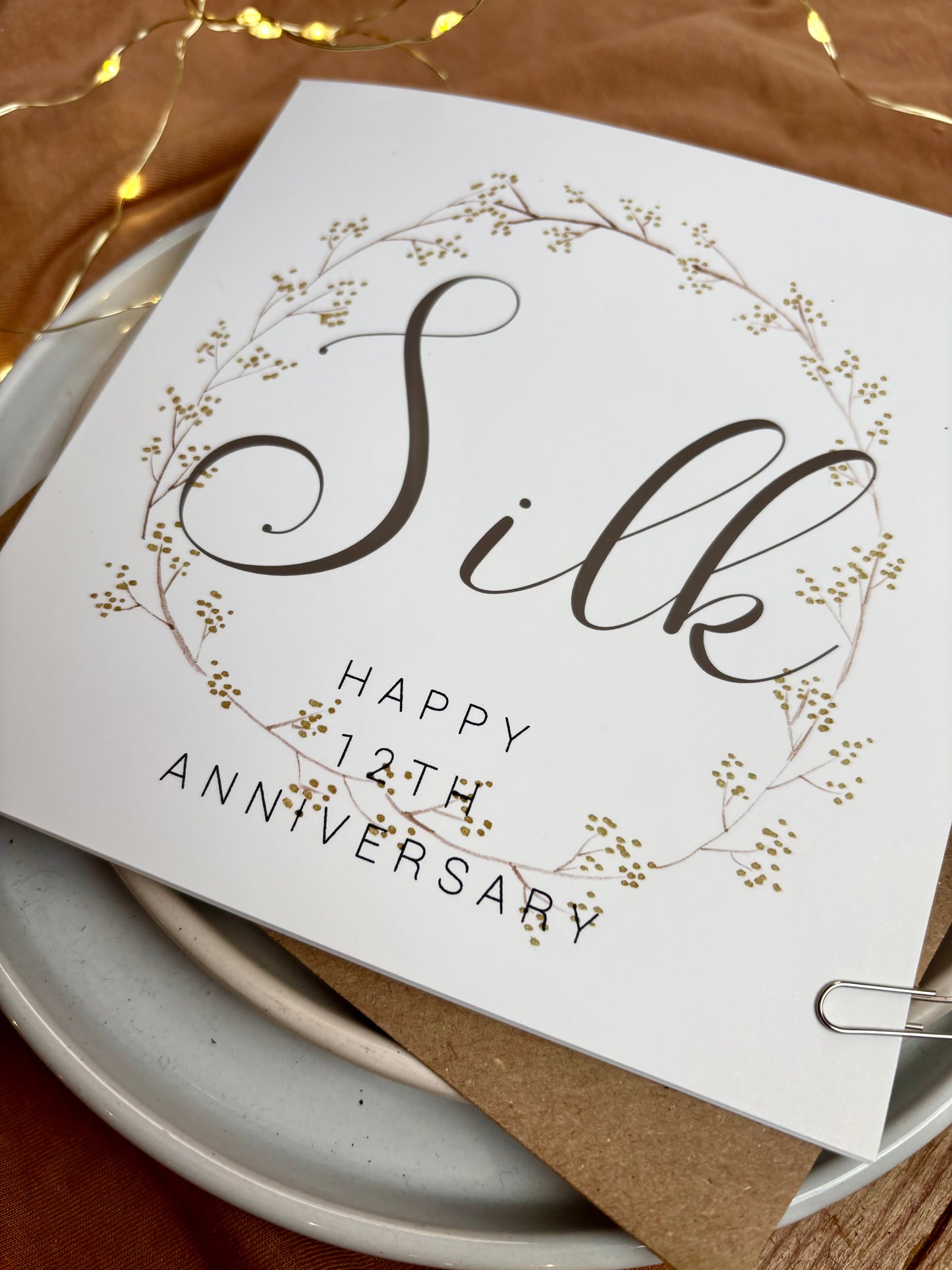 Wreath 12th Silk Anniversary Card