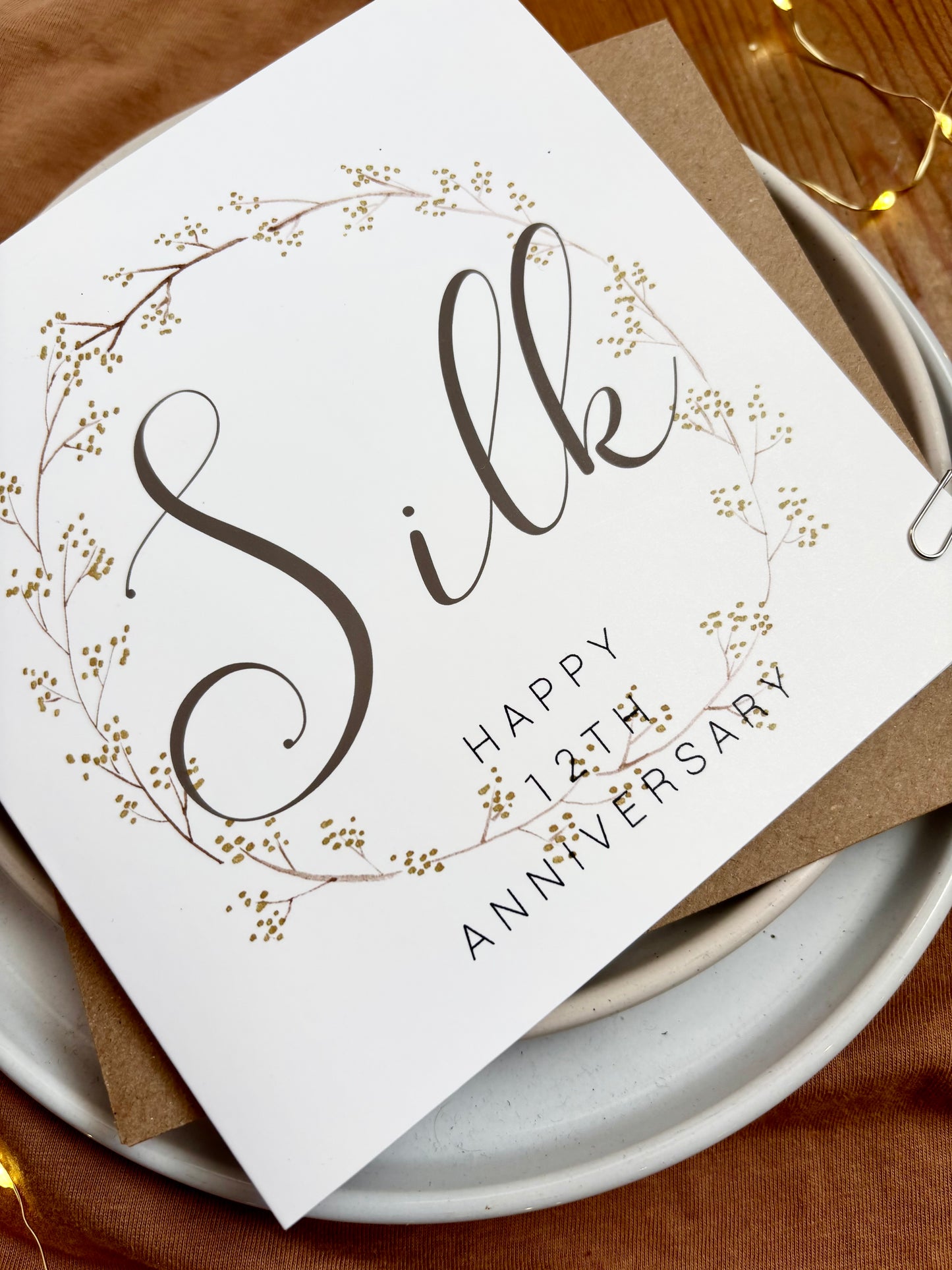 Wreath 12th Silk Anniversary Card