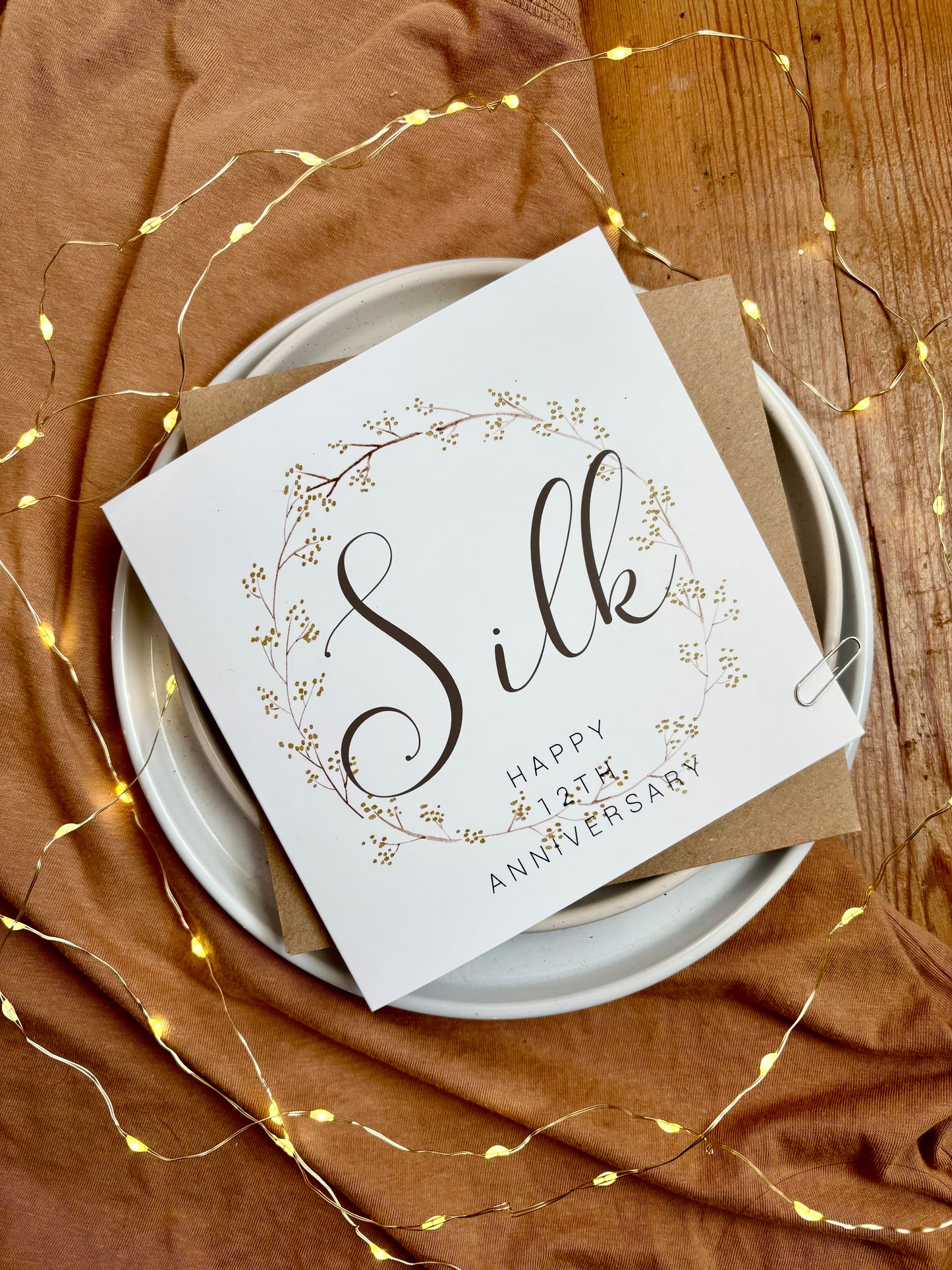 Wreath 12th Silk Anniversary Card