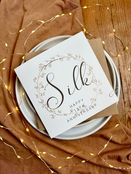 Wreath 12th Silk Anniversary Card