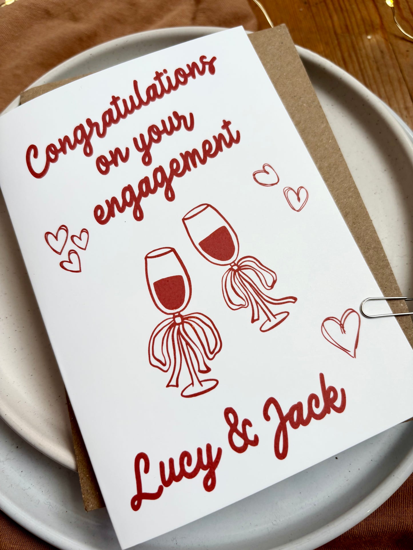 Personalised Engagement Card - Wine Glasses