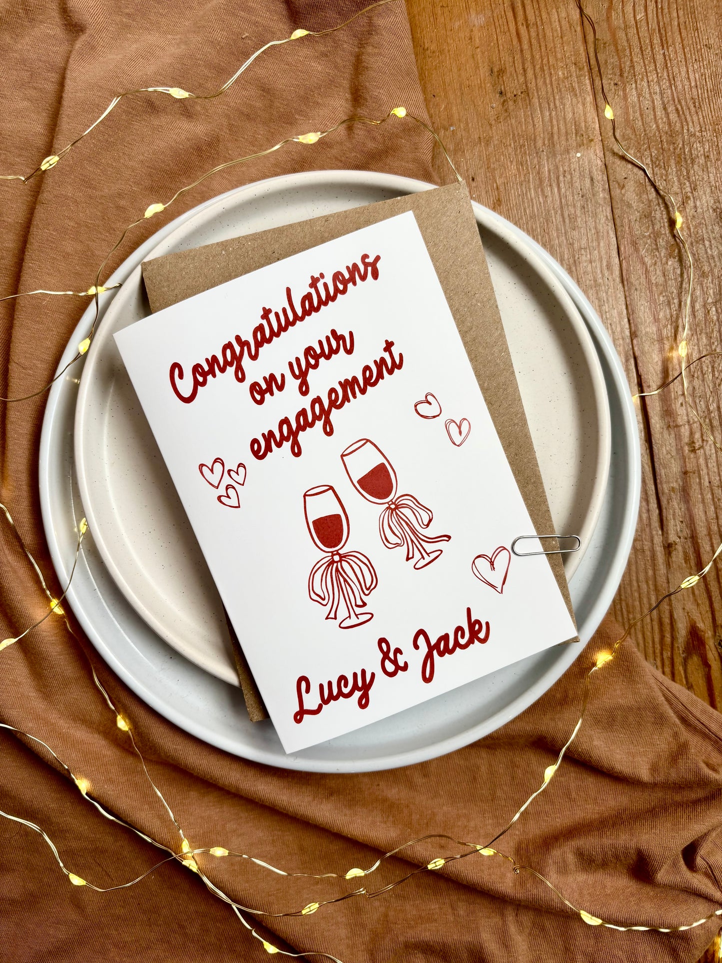Personalised Engagement Card - Wine Glasses