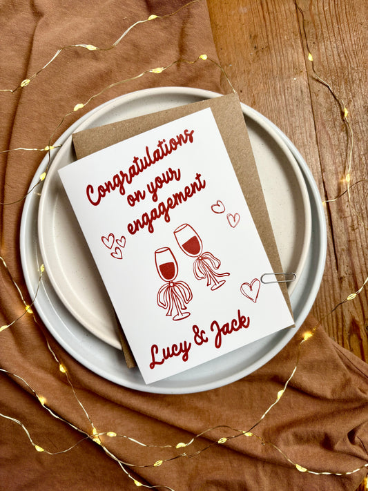 Personalised Engagement Card with Wine Glasses