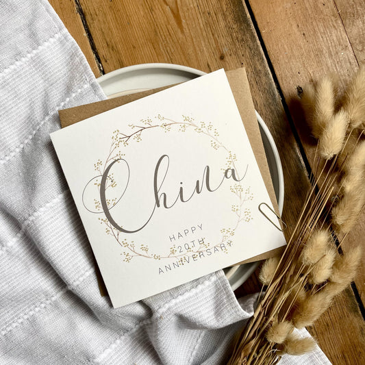 Wreath 20th 'China' Anniversary Card