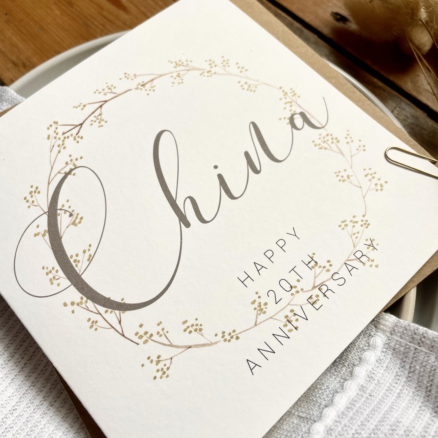 Wreath 20th China Anniversary Card