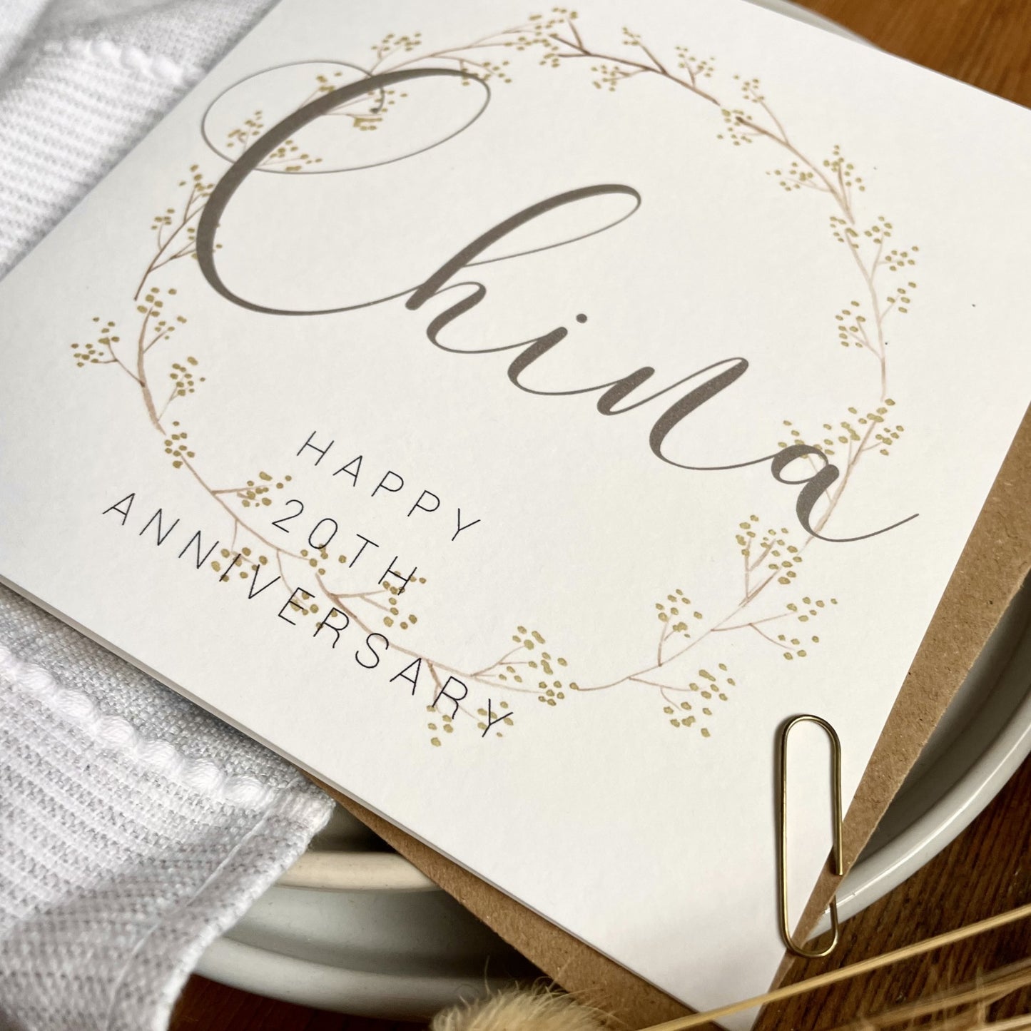 Wreath 20th China Anniversary Card