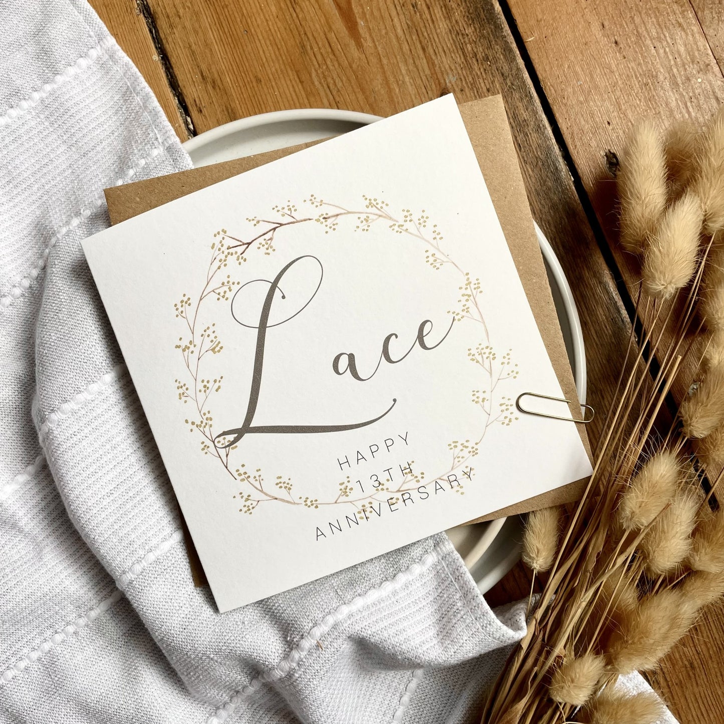 Wreath 13th Lace Anniversary Card