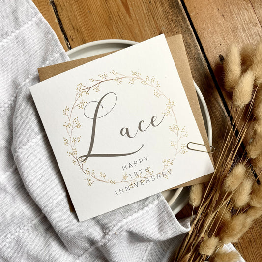 Wreath 13th 'Lace' Anniversary Card