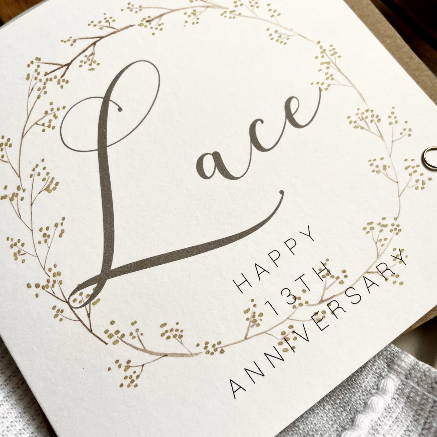 Wreath 13th Lace Anniversary Card