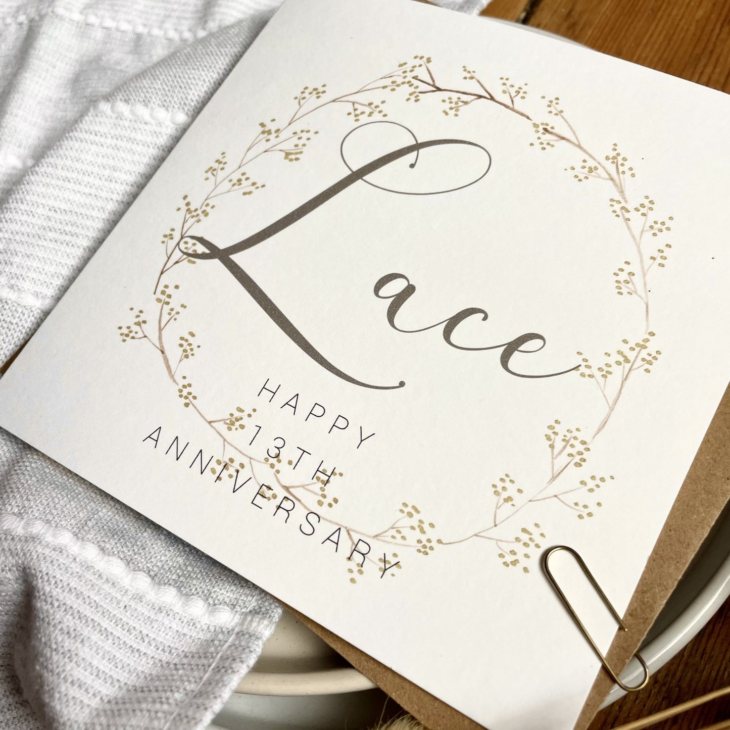 Wreath 13th Lace Anniversary Card
