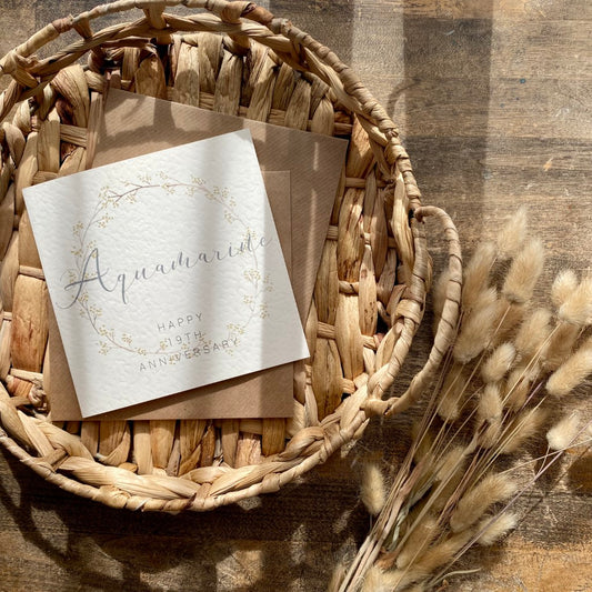 Wreath 19th 'Aquamarine' Anniversary Card