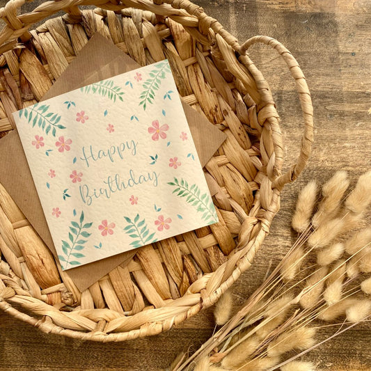 Birthday Card - Leaves and Flowers